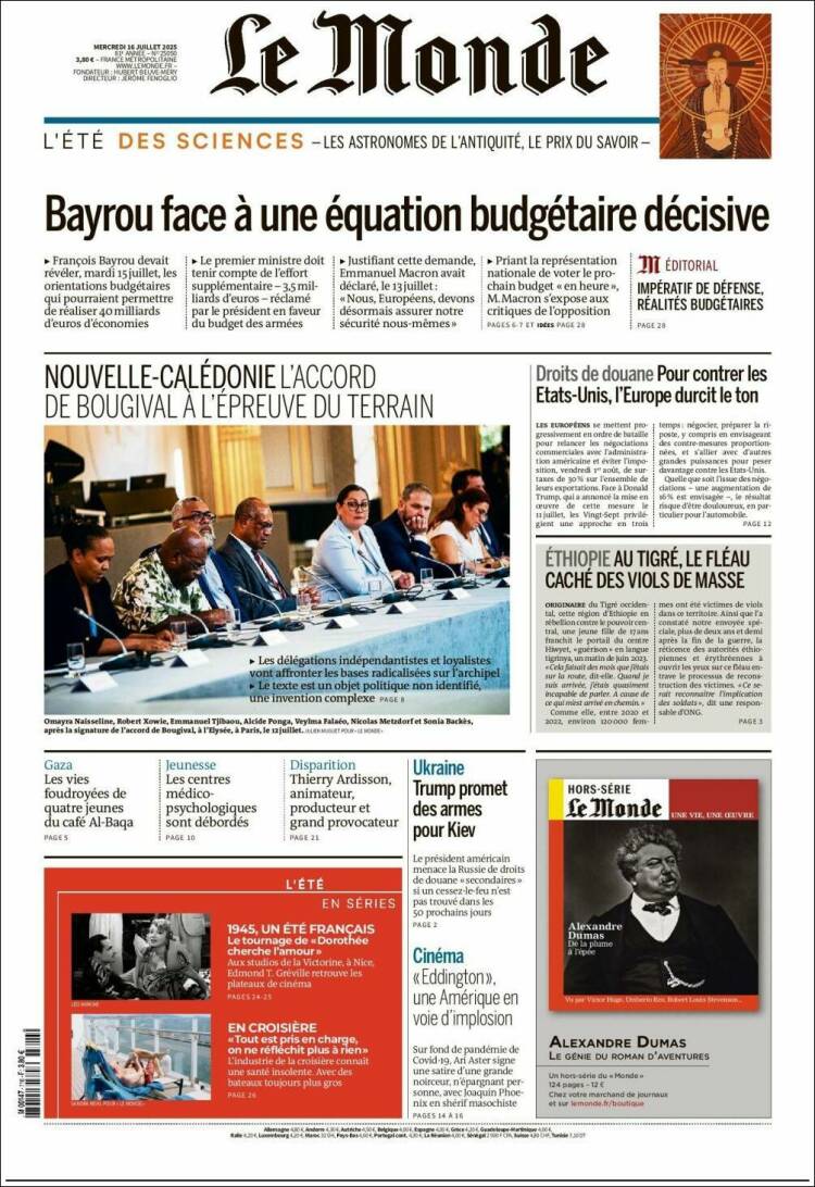 Portada de Le Monde (France)