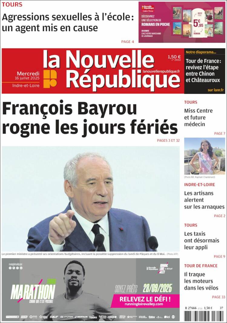 Portada de La Nouvelle Republique (France)