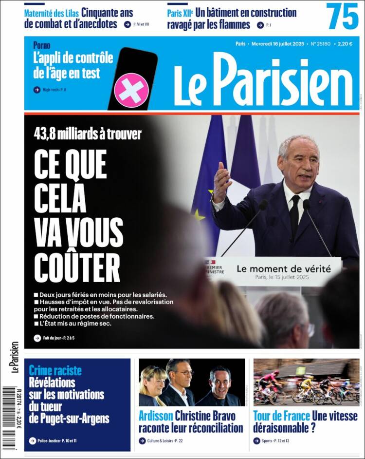 Portada de Le Parisien (France)