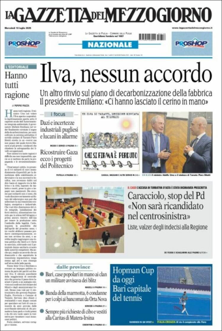 Portada de La Gazzetta del Mezzogiorno (Italy)