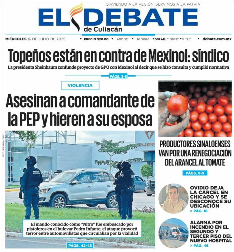 Portada de El Debate de Culiacán (México)