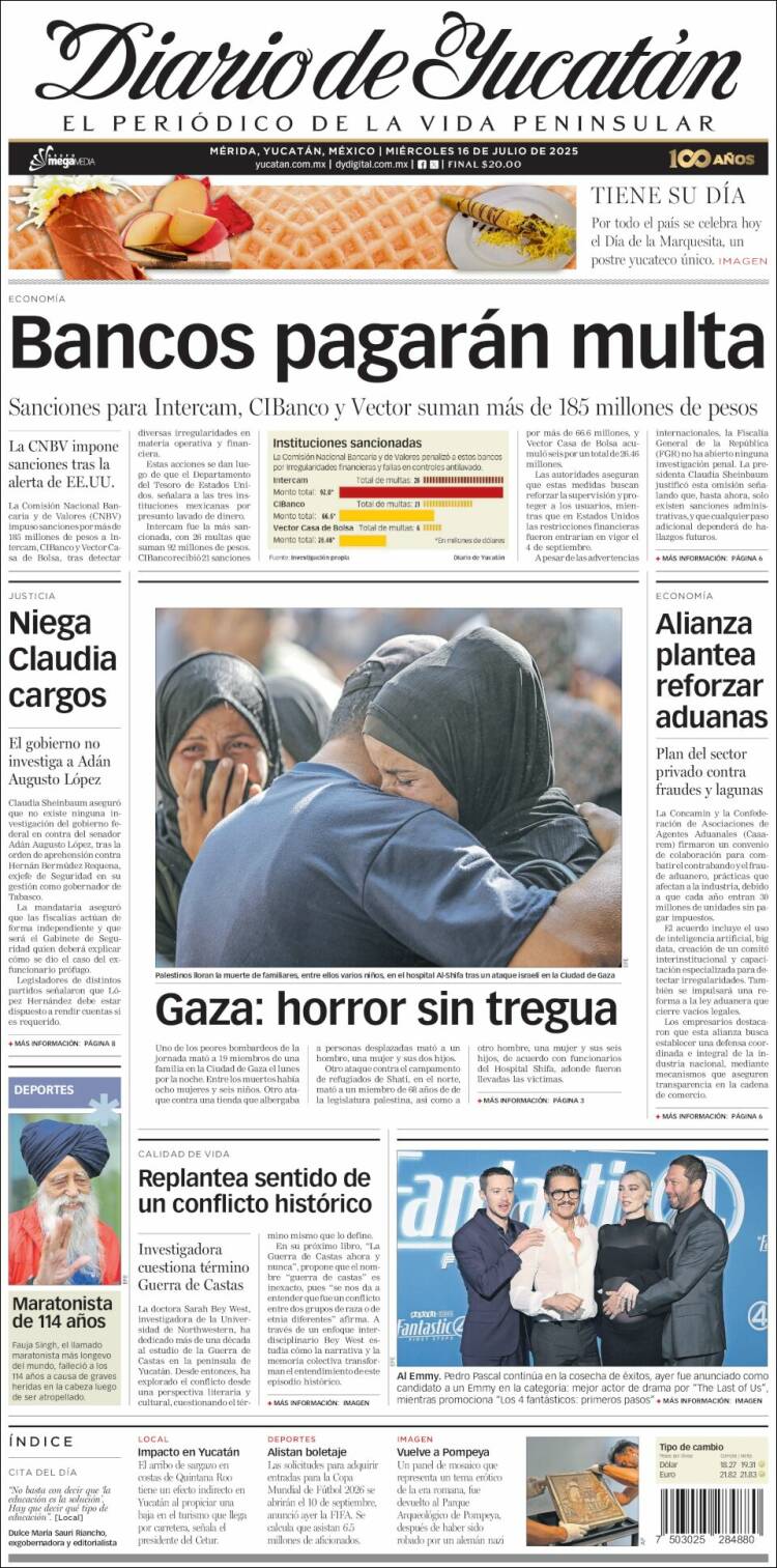 Portada de Diario de Yucatán (México)