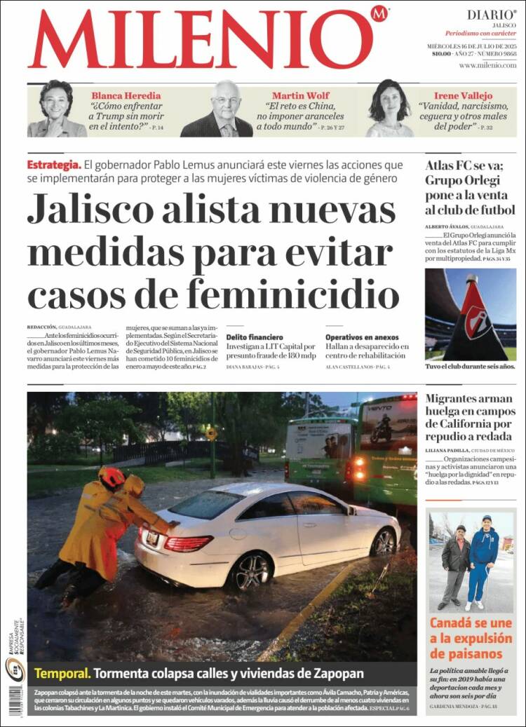 Portada de Milenio - Jalisco (México)