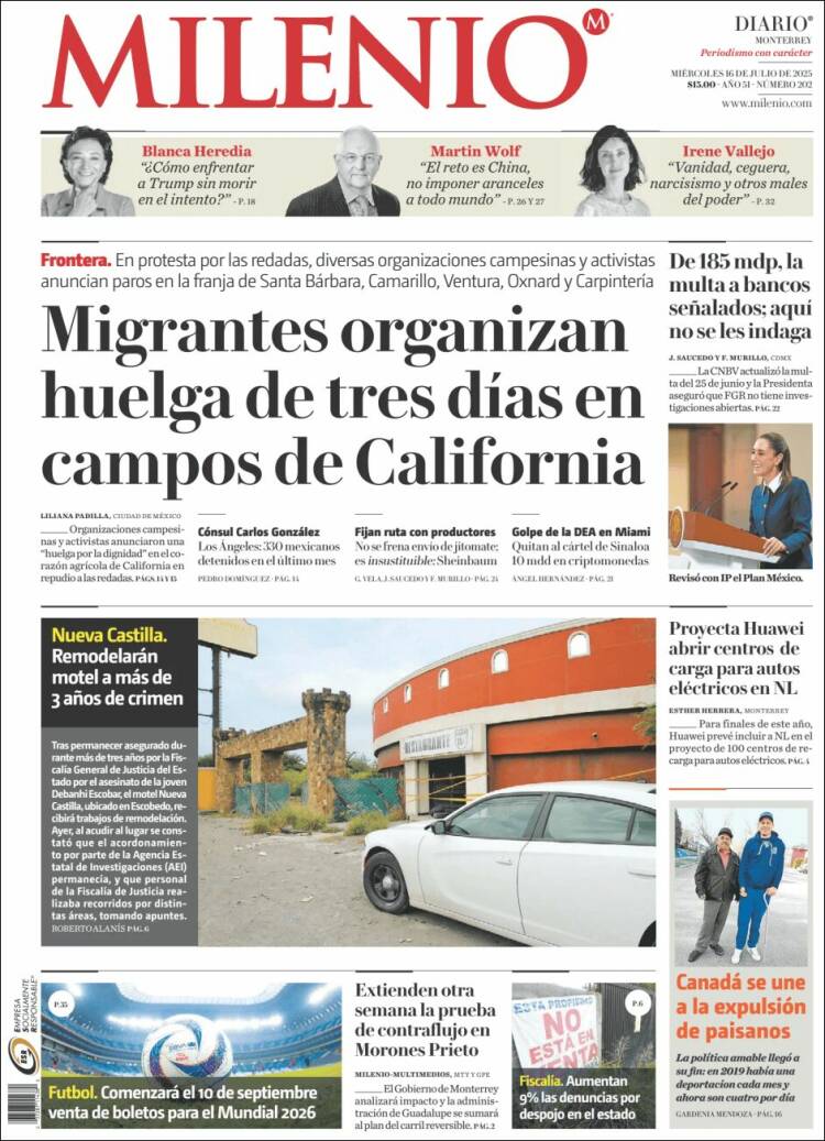Portada de Milenio de Monterrey (México)