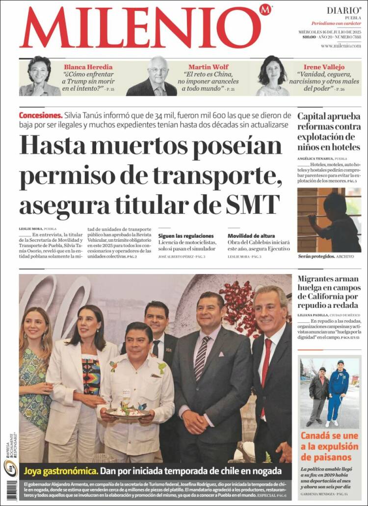 Portada de Milenio de Puebla (México)