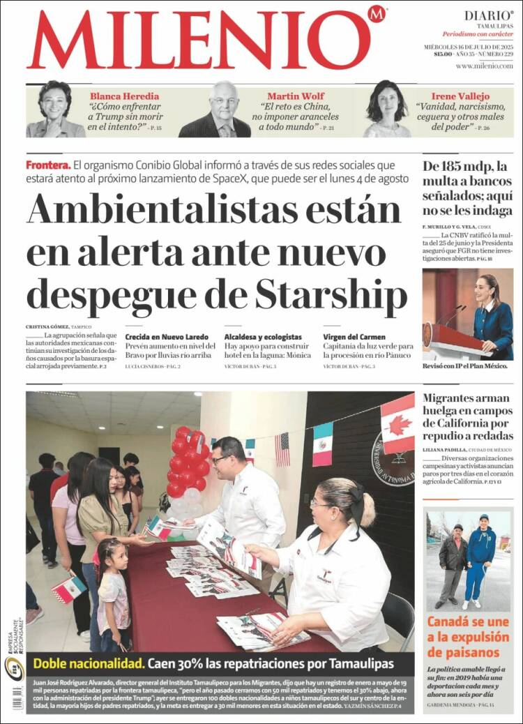 Portada de Milenio - Tamaulipas (México)