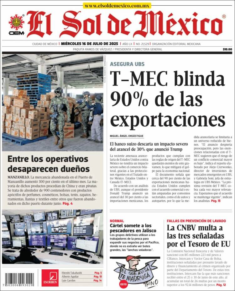 Portada de El Sol de México (México)