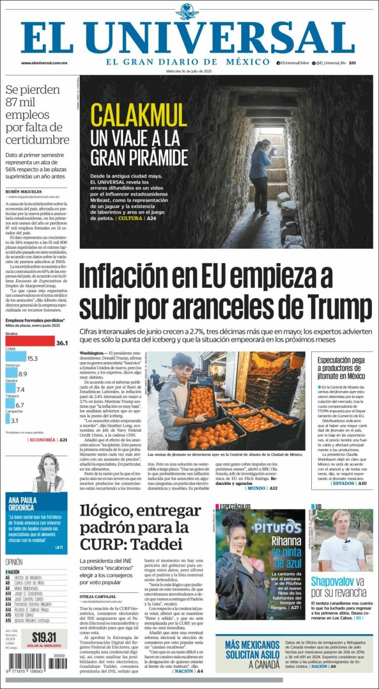 Portada de El Universal (México)
