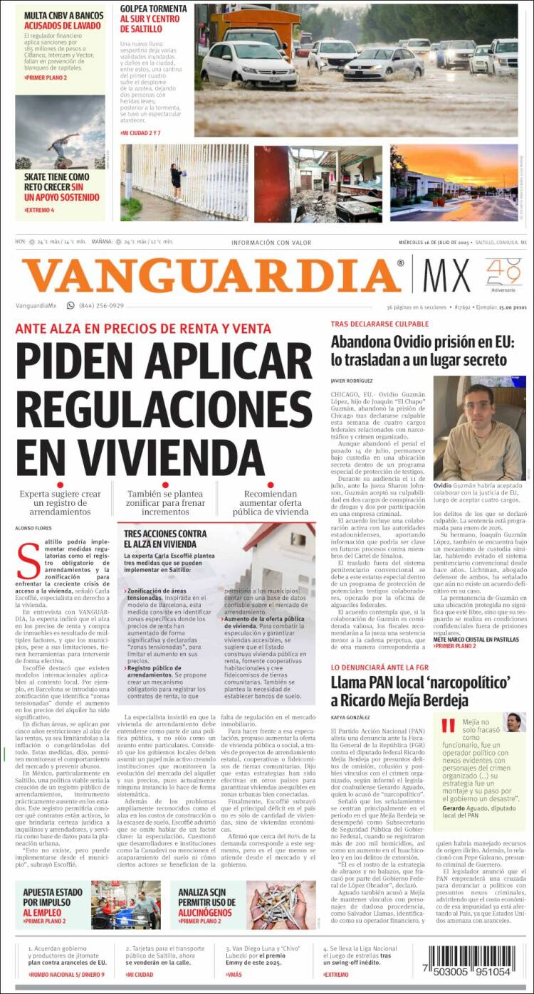Portada de Vanguardia (México)