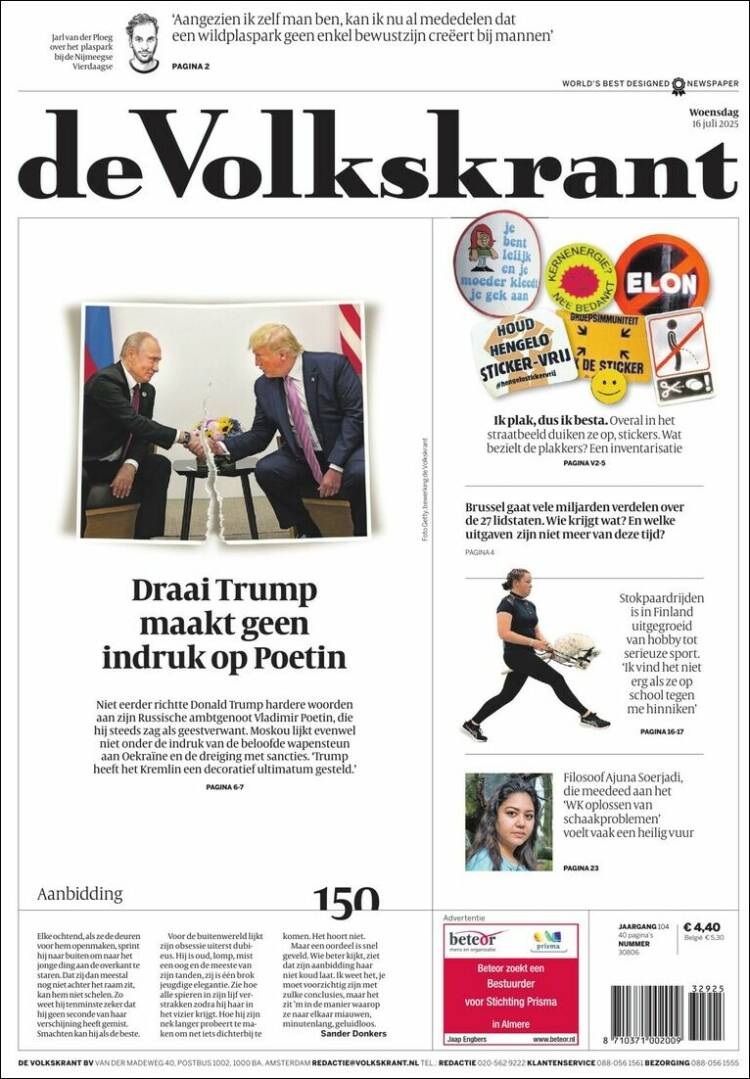 Portada de De Volkskrant (Netherlands)