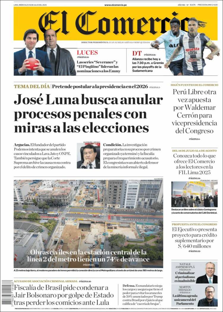 Portada de El Comercio (Perú)