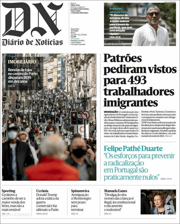 Portada de Diário de Noticias (Portugal)