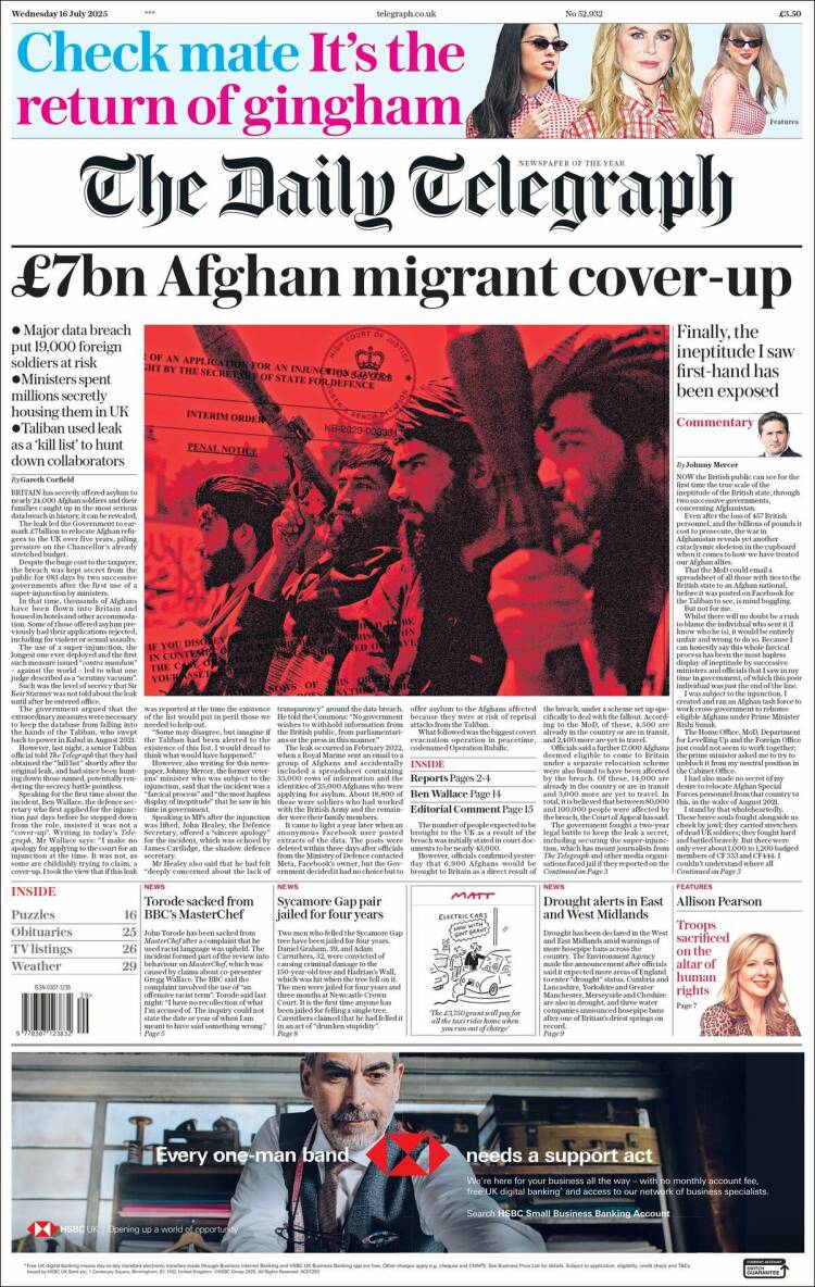 Portada de Daily Telegraph (United Kingdom)