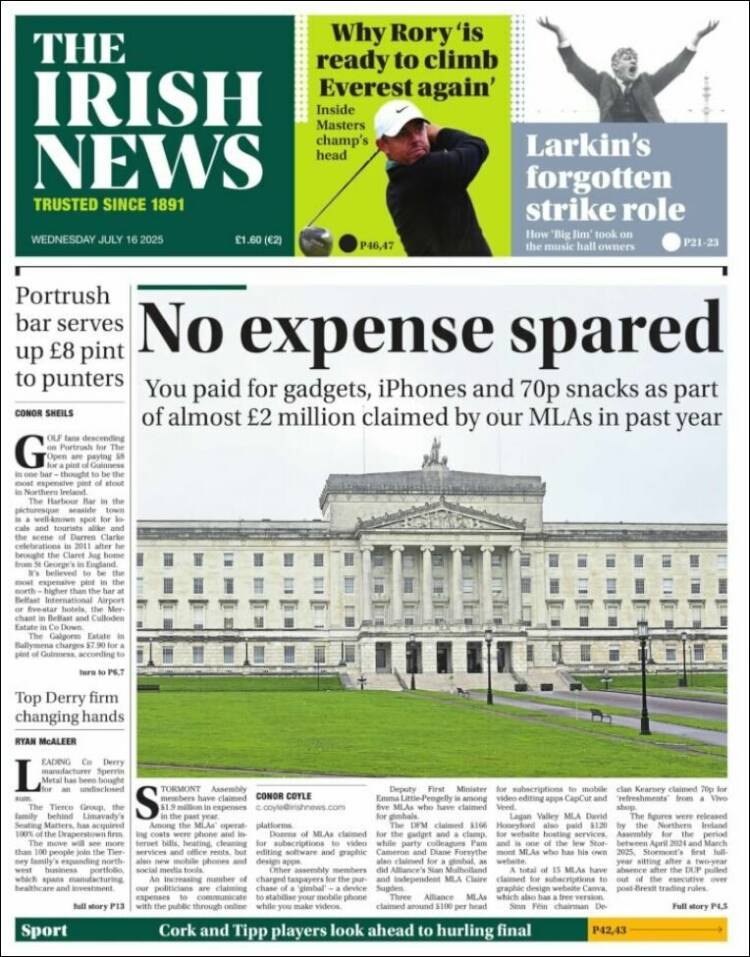 Portada de Irish News (United Kingdom)