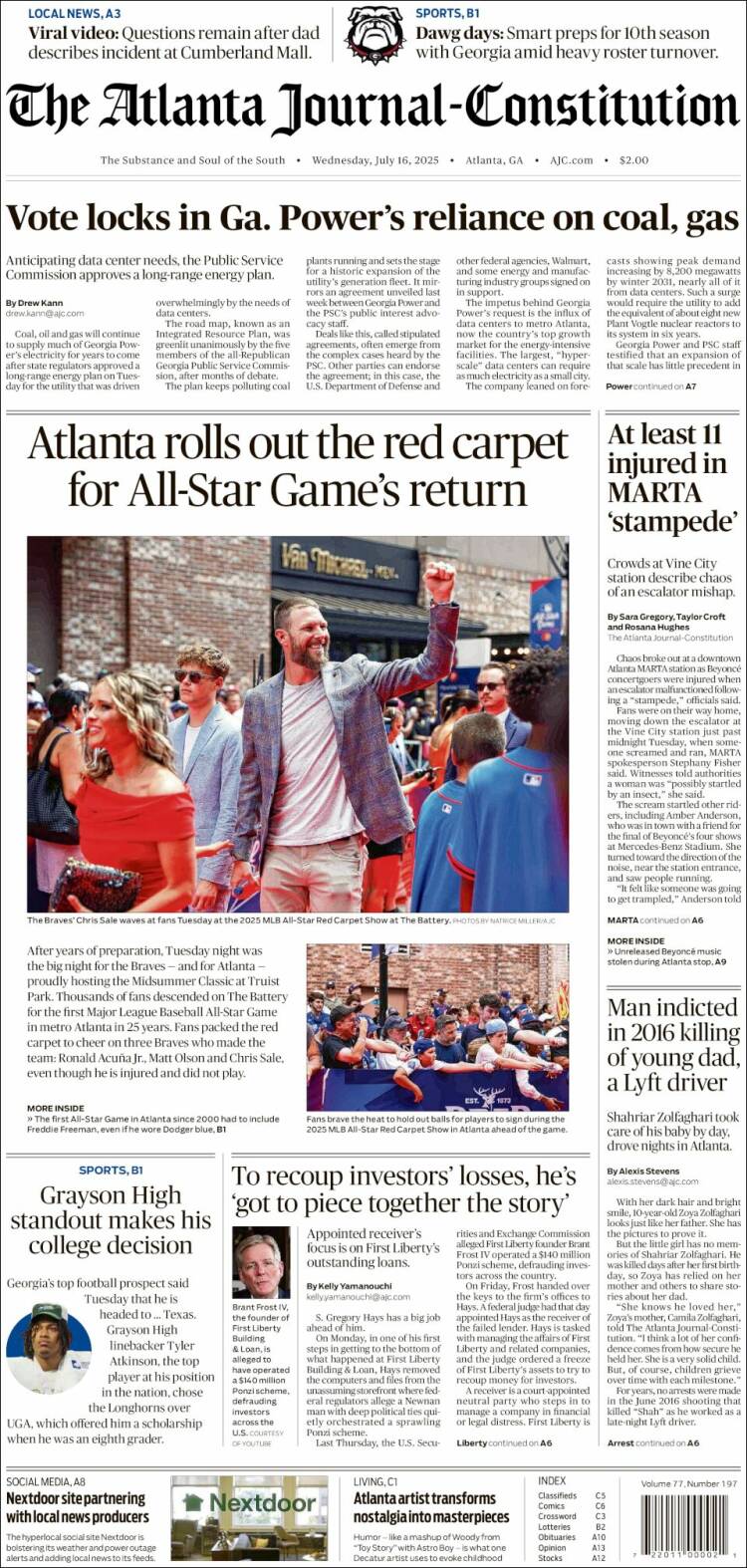 Portada de The Atlanta Journal-Constitution (USA)