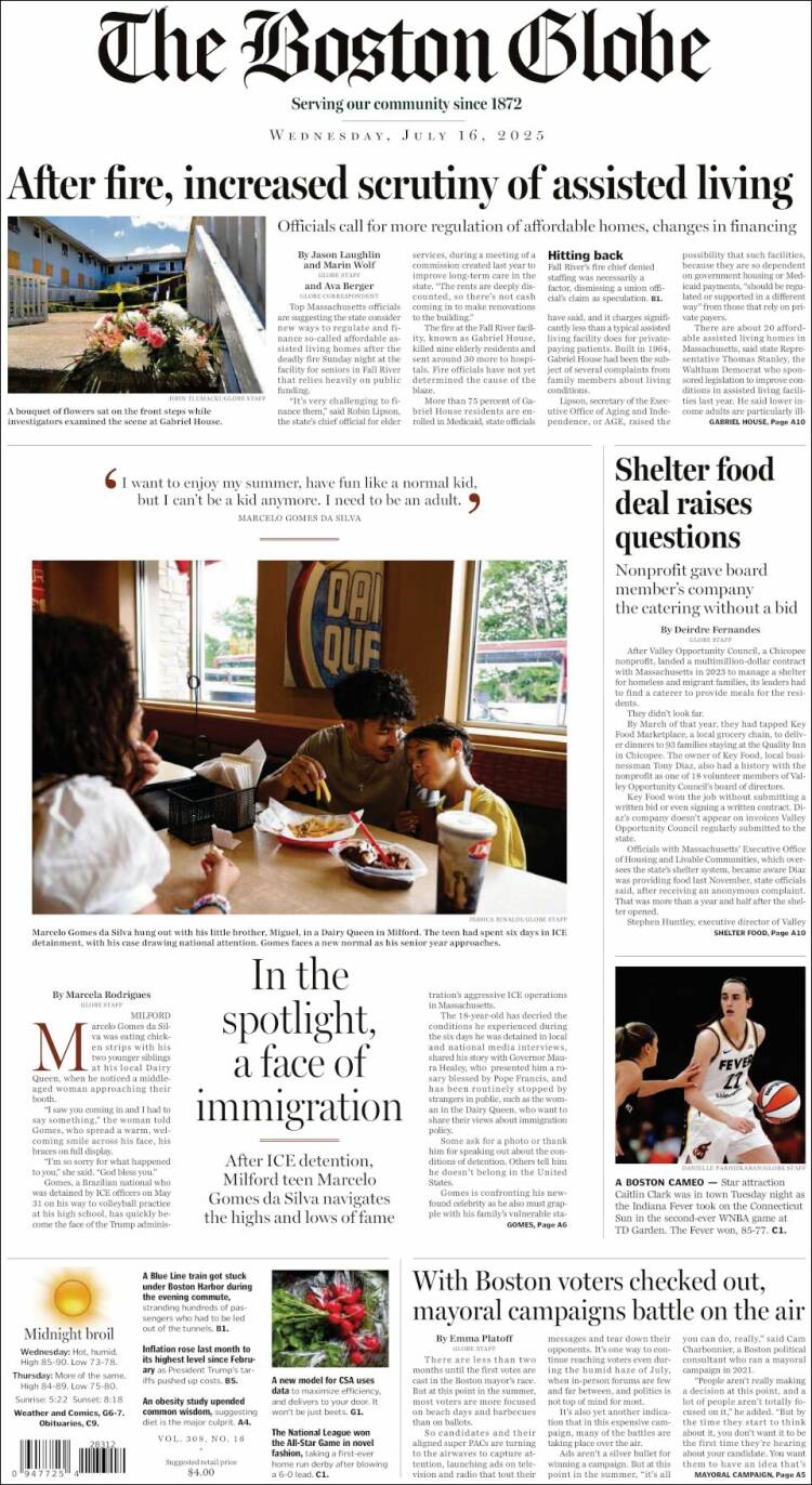 Portada de Boston Globe (USA)