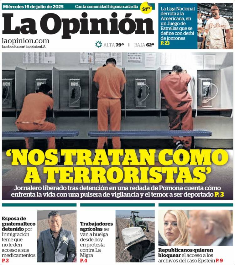 Portada de La Opinión (USA)