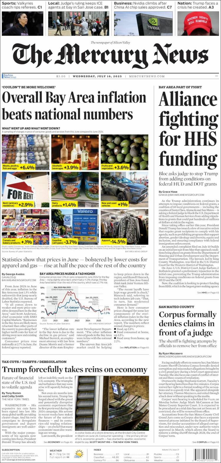 Portada de San Jose Mercury News (USA)
