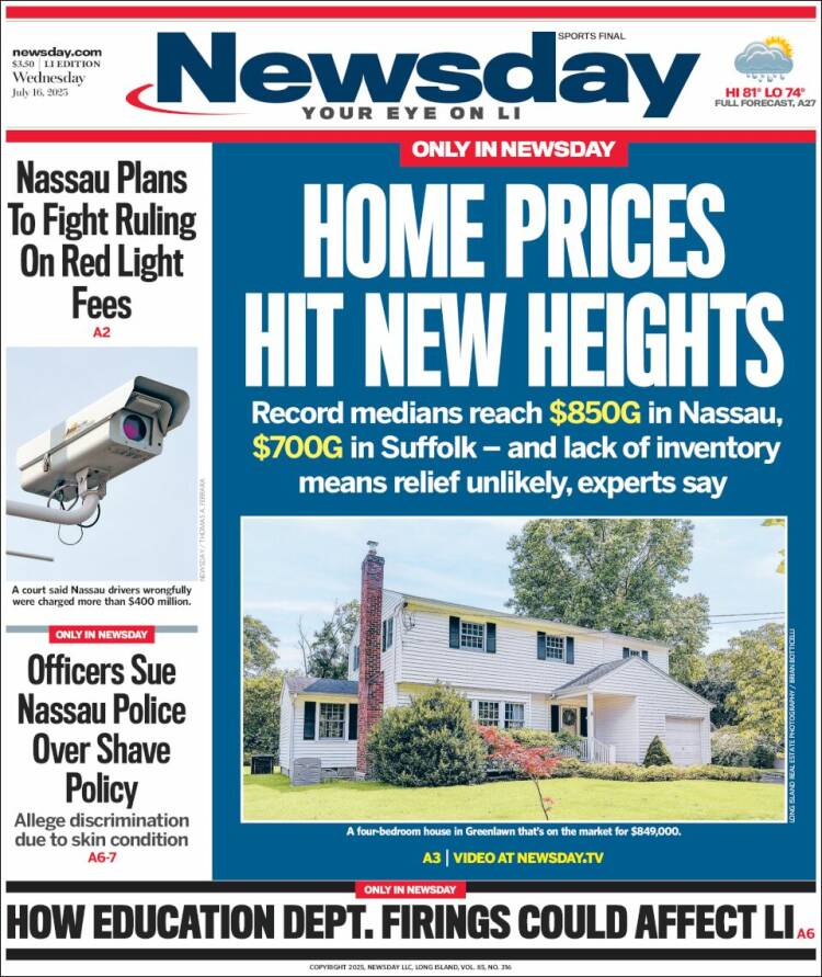 Portada de Newsday (USA)