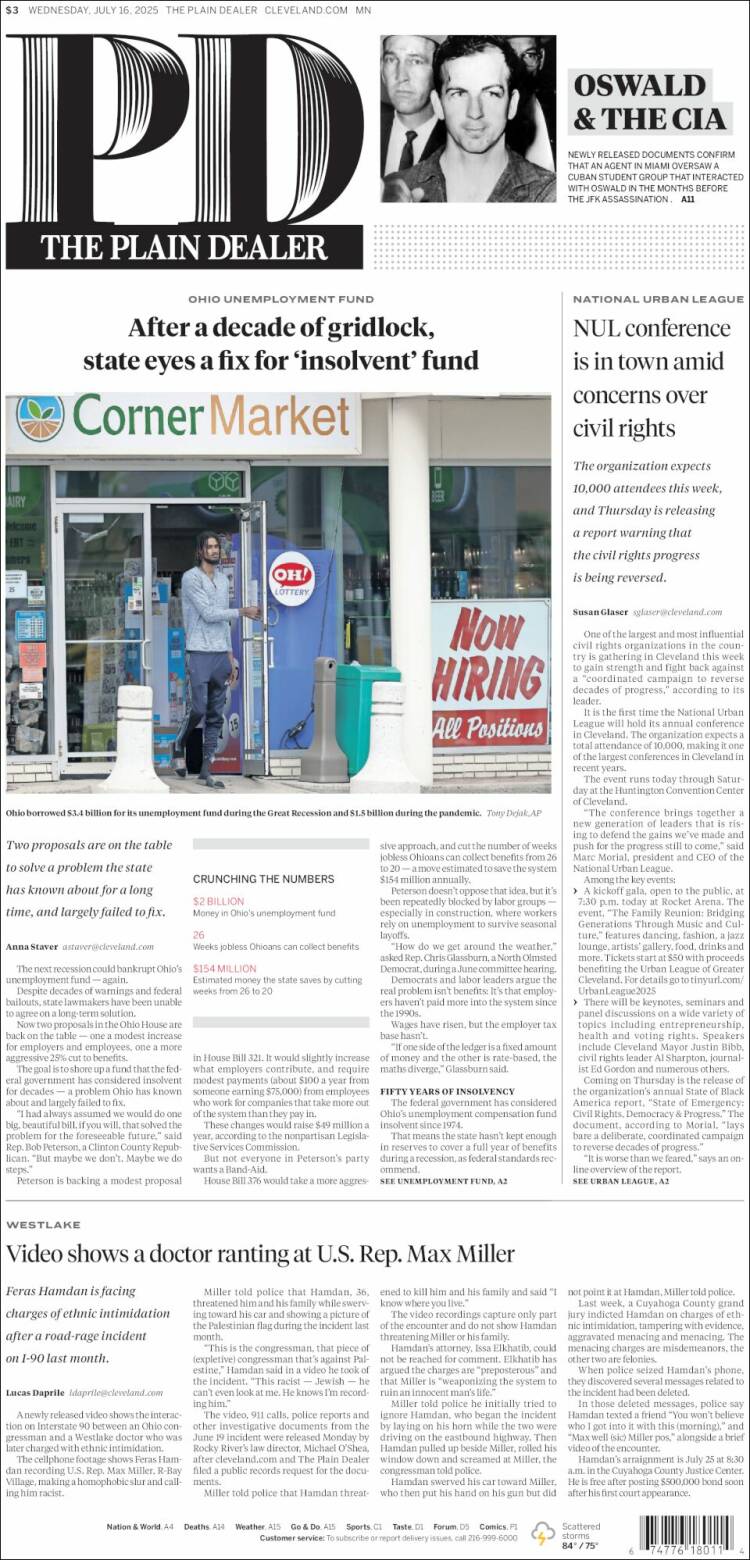 Portada de The Plain Dealer (USA)
