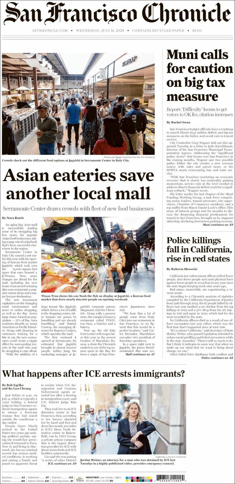 Portada de San Francisco Chronicle (USA)