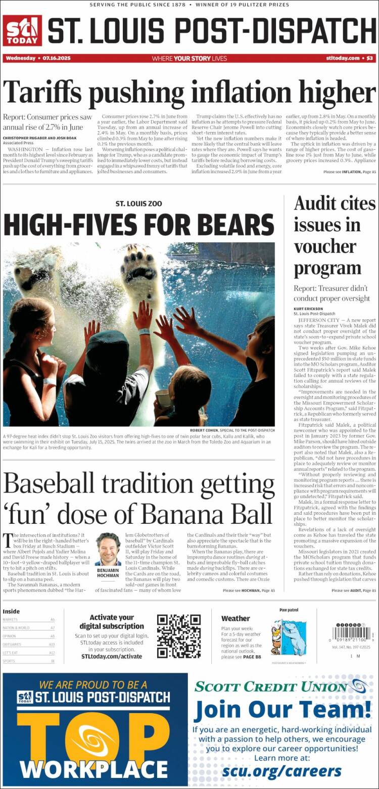 Portada de St. Louis Post-Dispatch (USA)