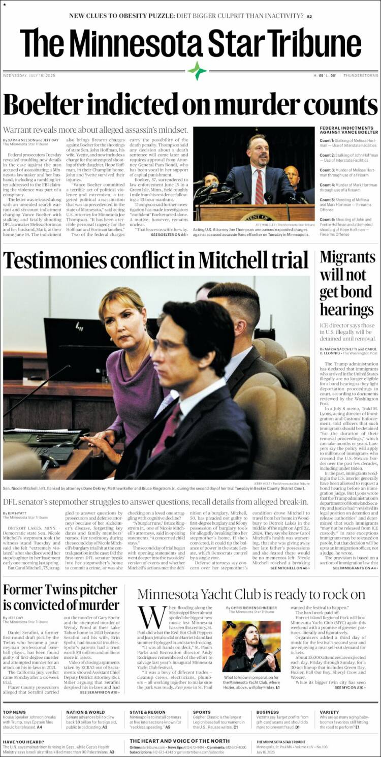Portada de Star Tribune (USA)