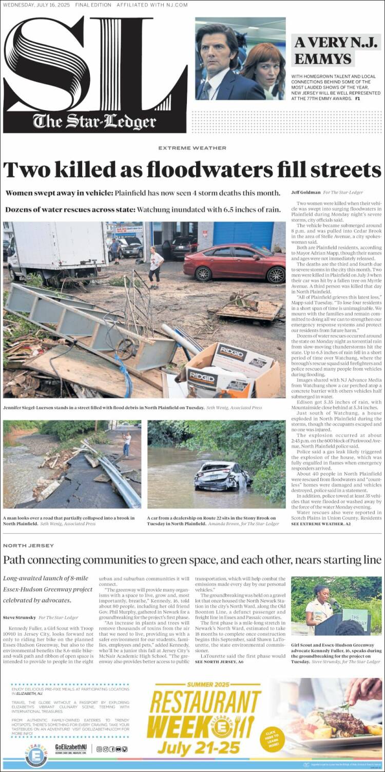 Portada de Star-Ledger (USA)