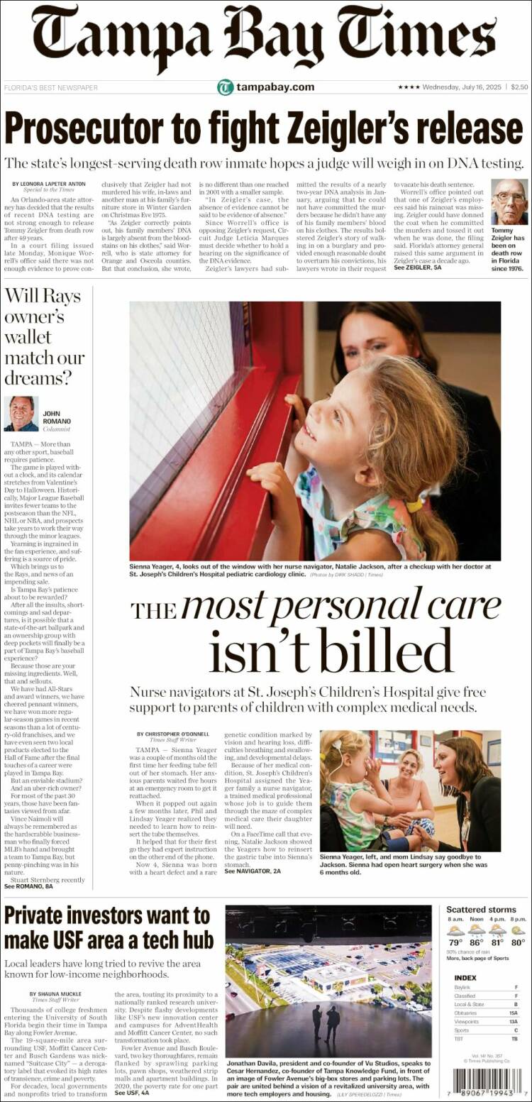 Portada de Tampa Bay Times (USA)