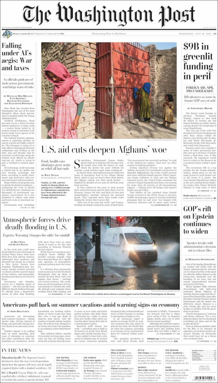 Portada de The Washington Post (USA)