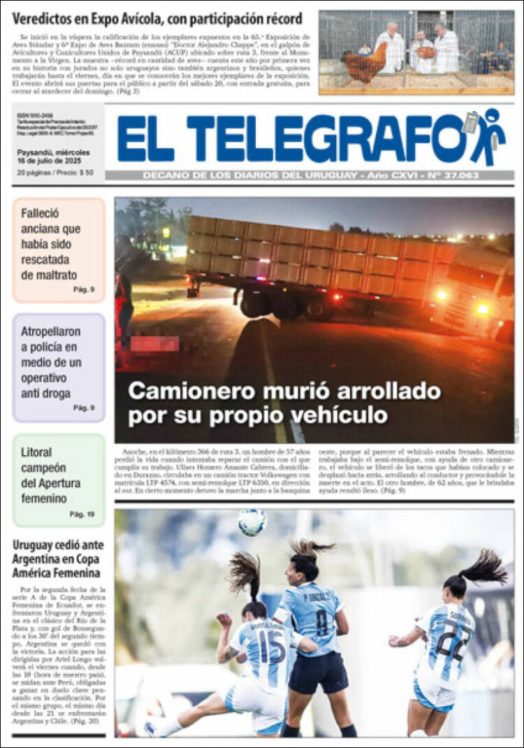 Portada de El Telégrafo (Uruguay)
