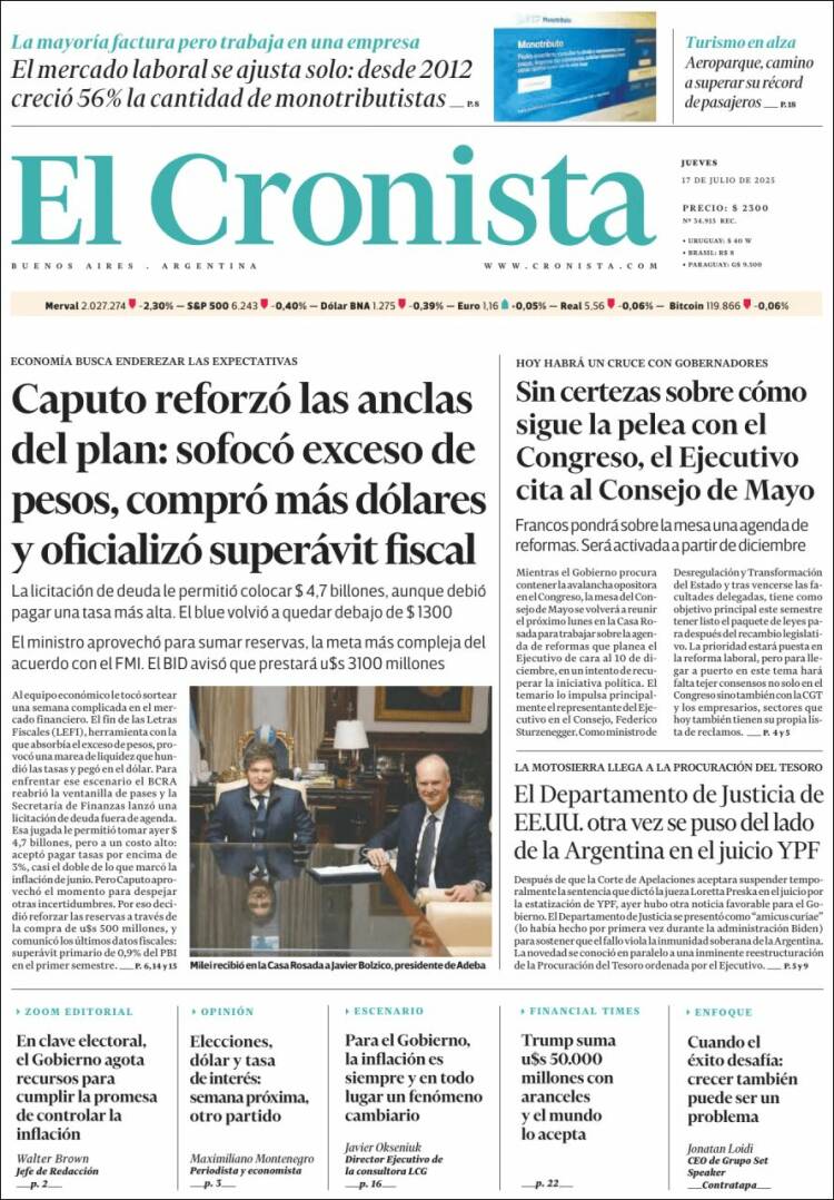 Portada de El Cronista Comercial (Argentina)