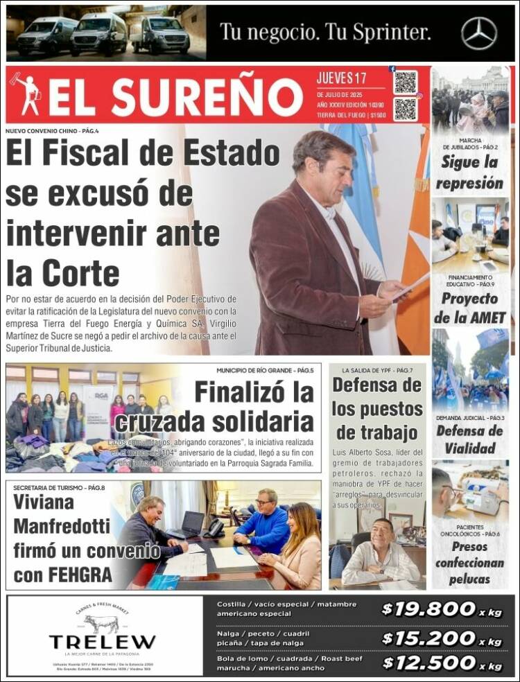 Portada de Diario El Sureño (Argentina)