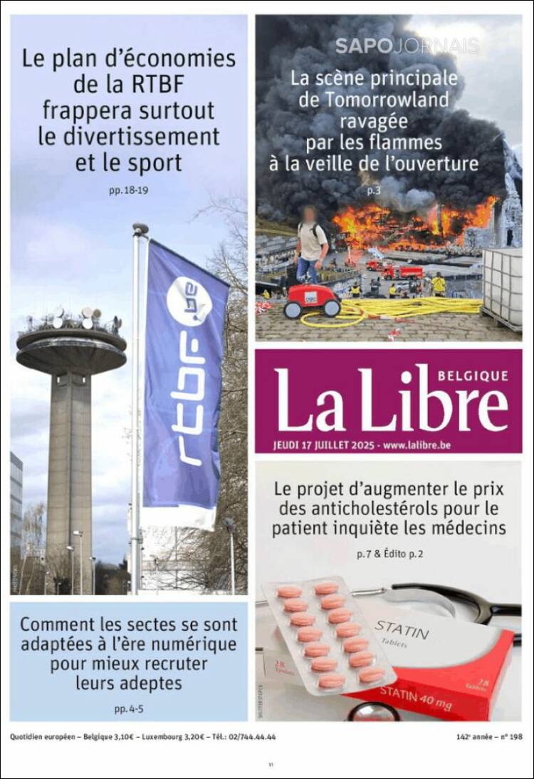 Portada de La Libre.be (Belgique)