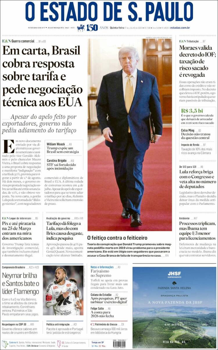 Portada de O Estado de São Paulo (Brasil)