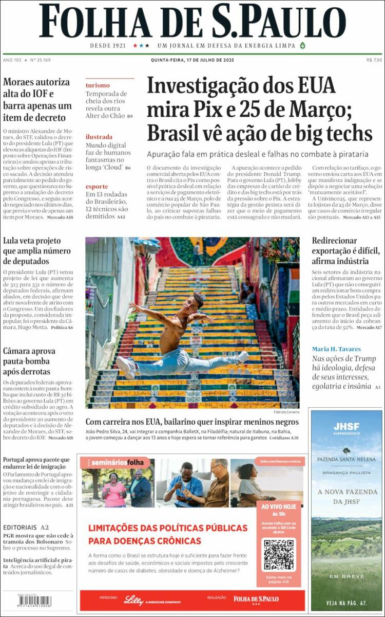 Portada de Folha de São Paulo (Brasil)