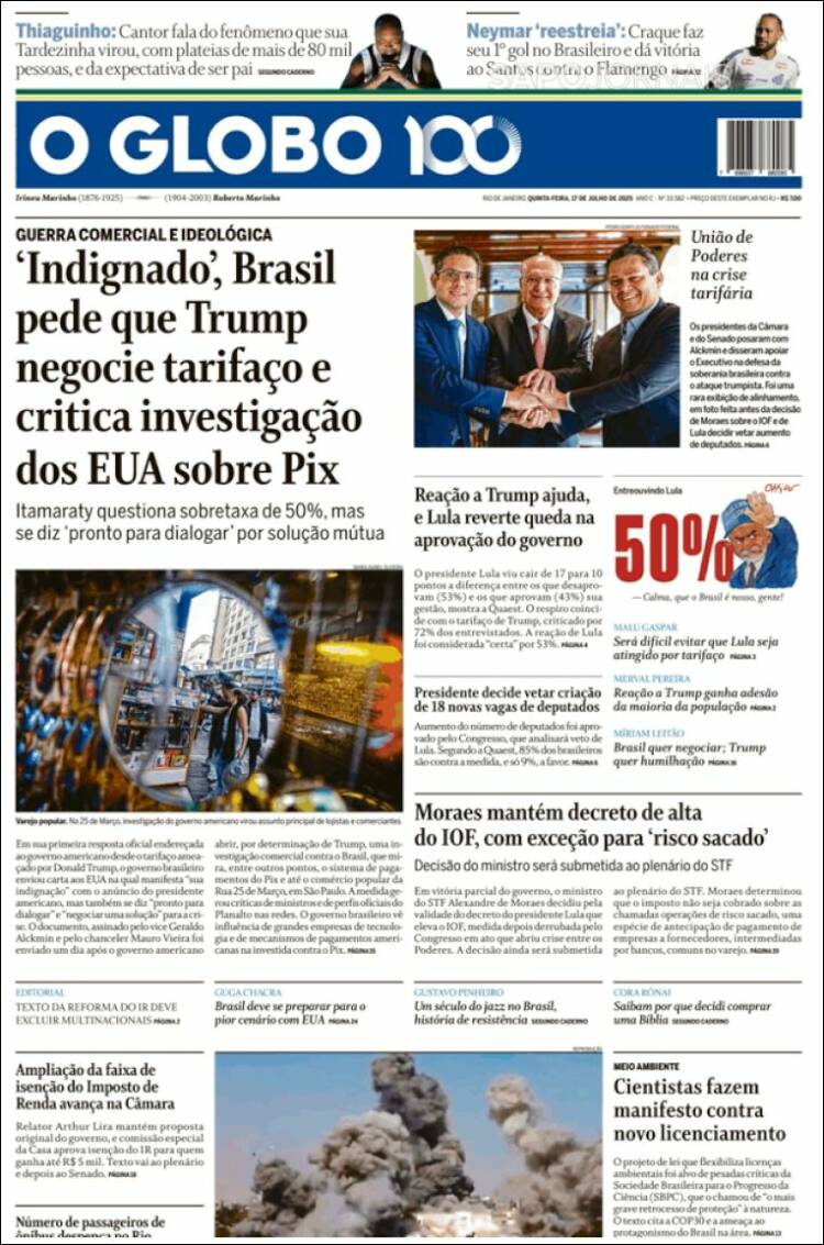Portada de O Globo (Brasil)