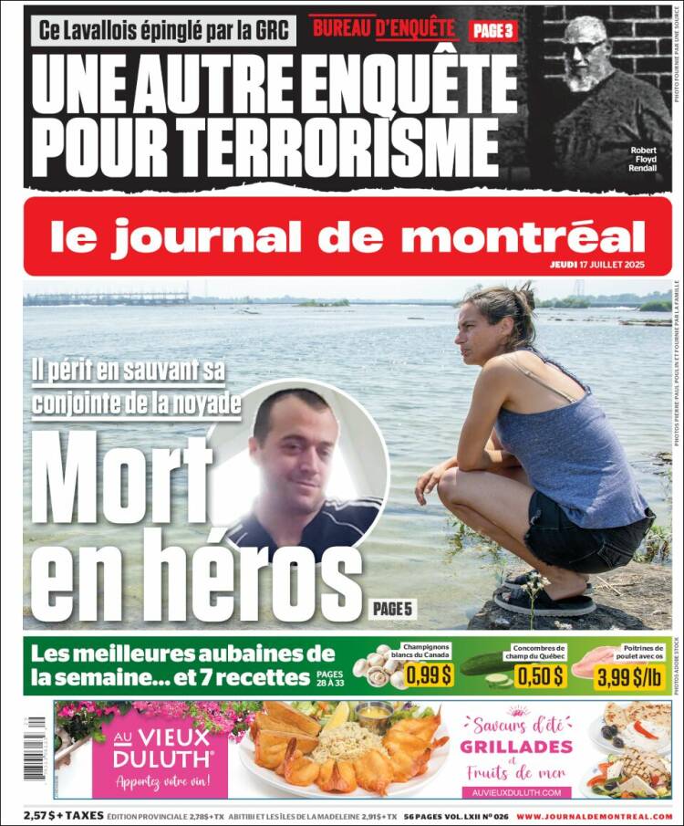 Portada de Le Journal de Montréal (Canada)