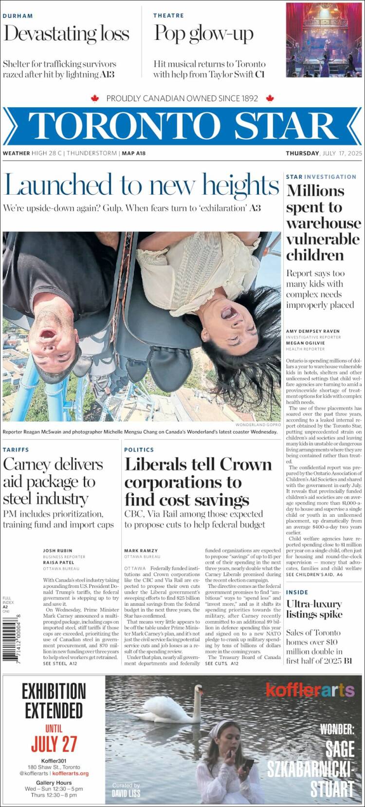 Portada de The Toronto Star (Canada)
