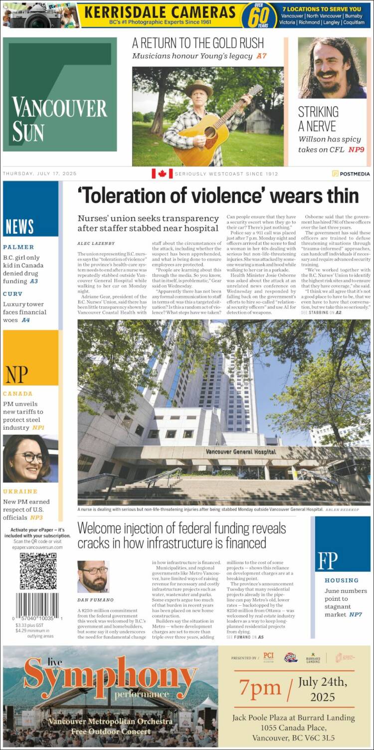Portada de The Vancouver Sun (Canada)