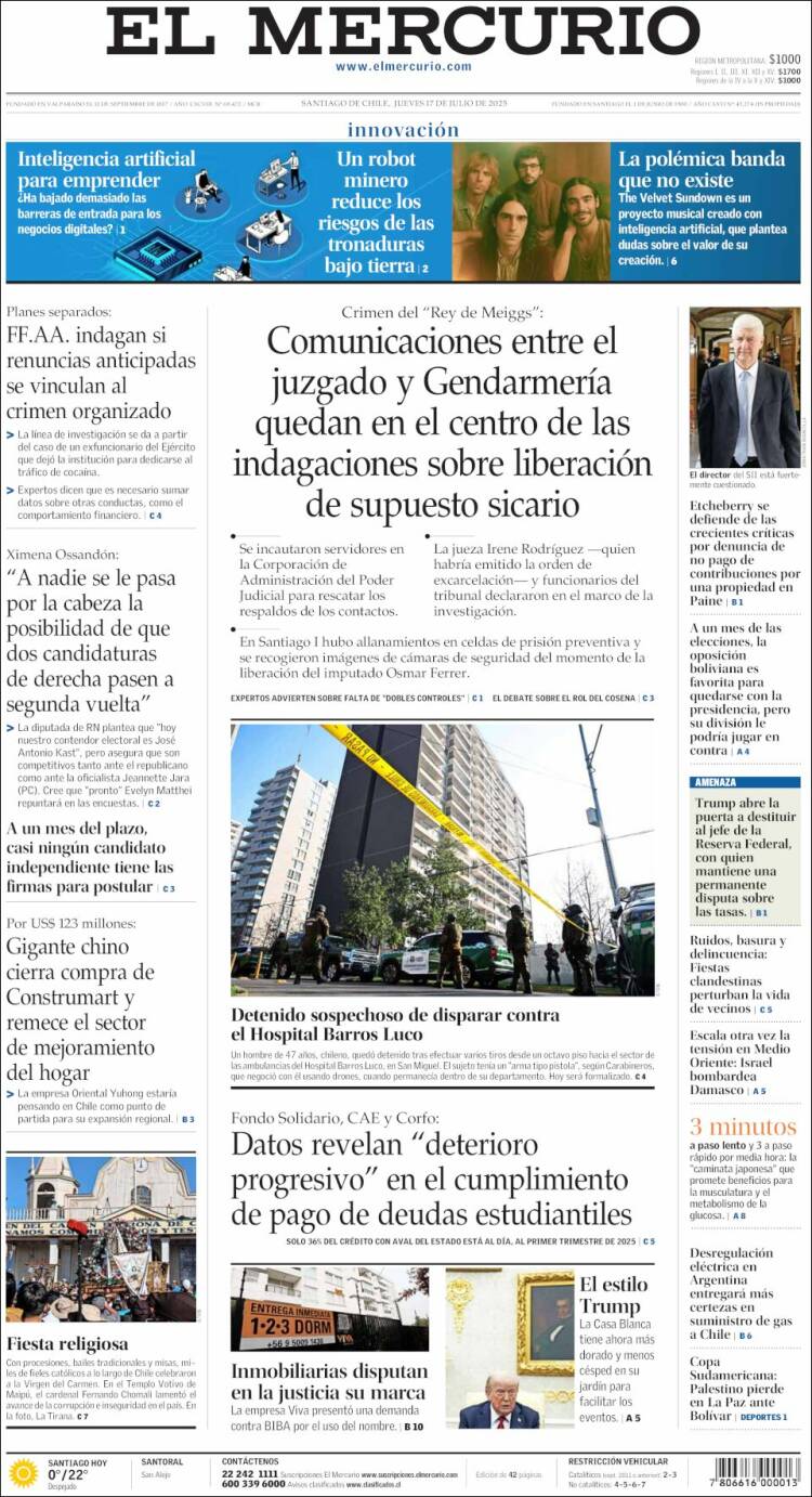 Portada de El Mercurio (Chile)