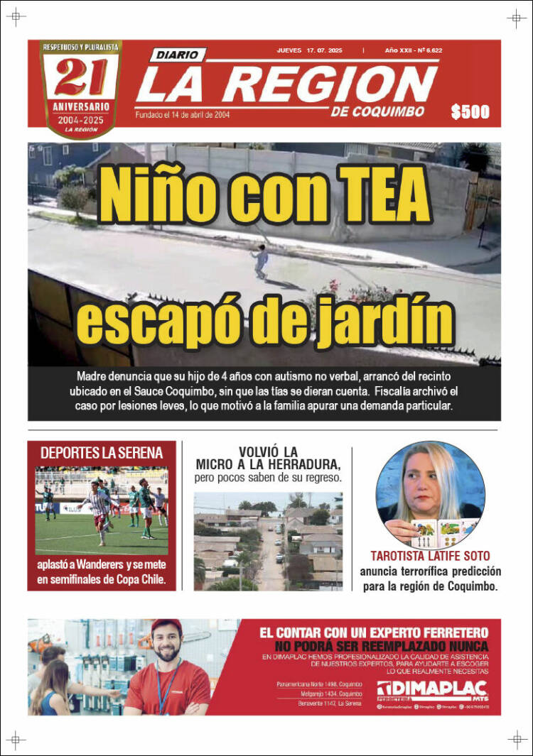 Portada de Diario La Región de Coquimbo (Chile)