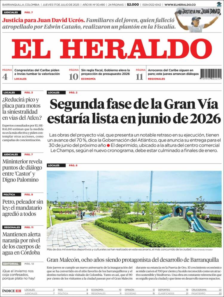 Portada de El Heraldo (Colombie)