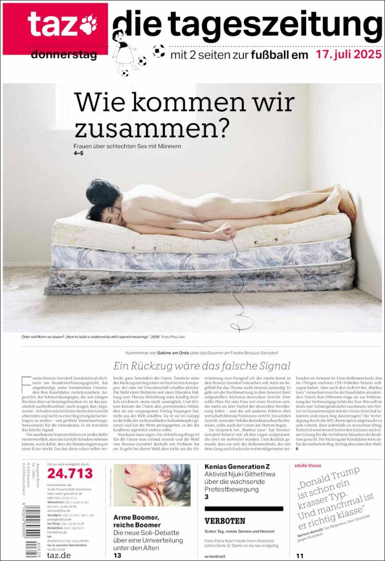 Portada de Die Tageszeitung (Germany)