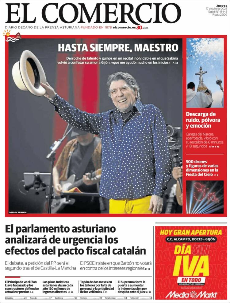 Portada de El Comercio - Gijón (Espagne)