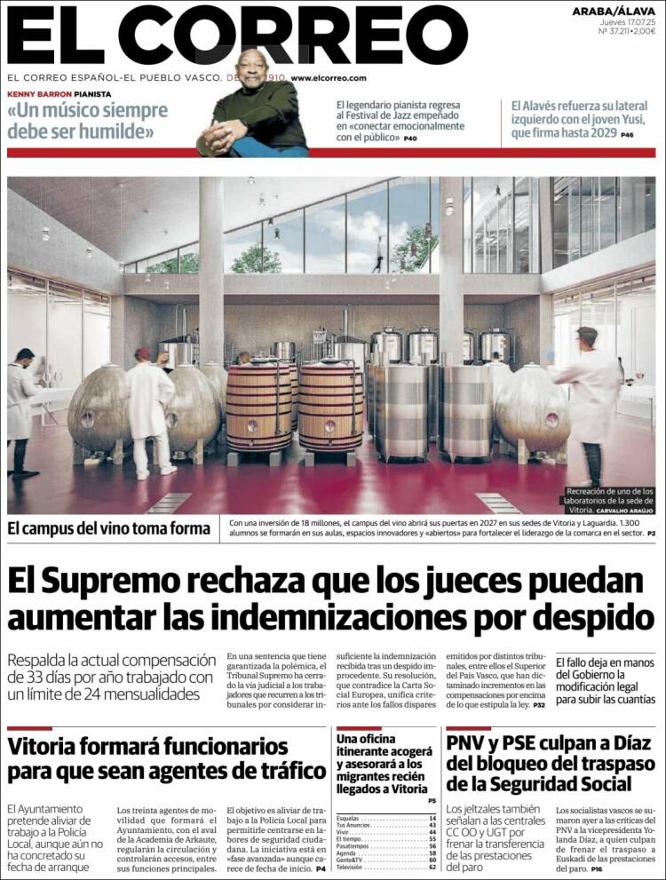 Portada de El Correo - Álava (Spain)