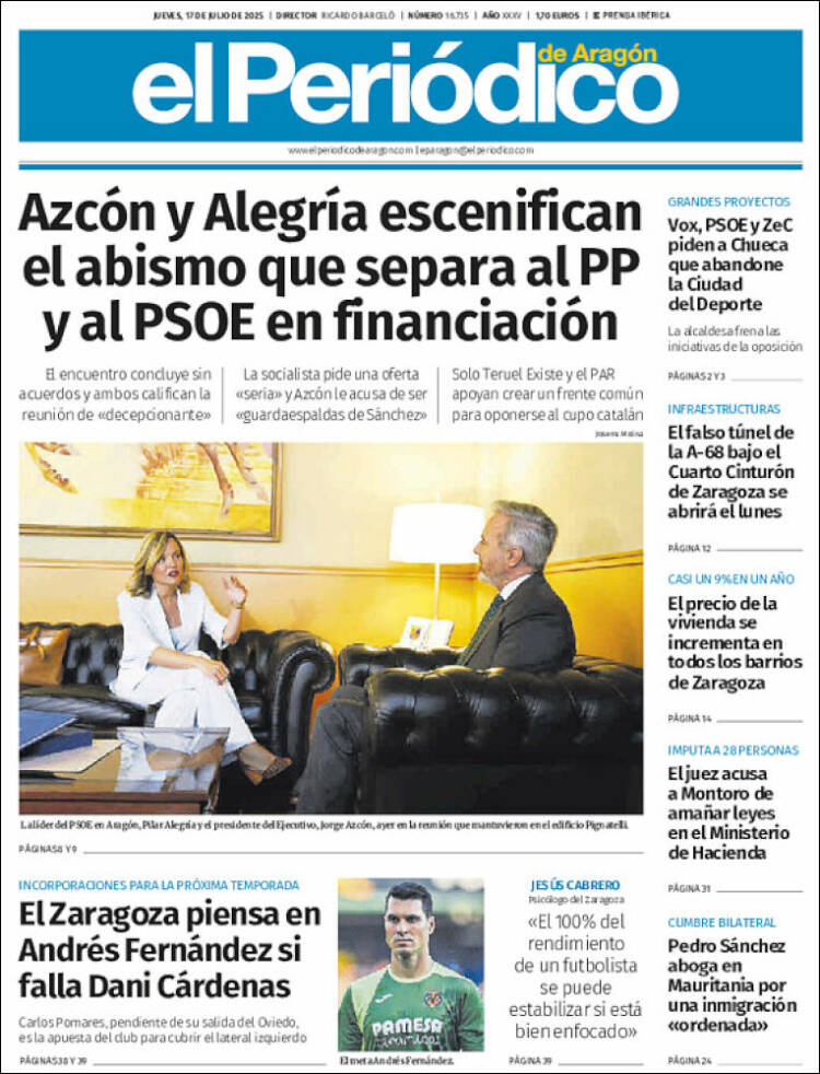 Portada de El Periódico de Aragón (Spain)