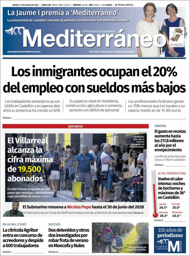 Portada de El Periódico Mediterraneo (Spain)
