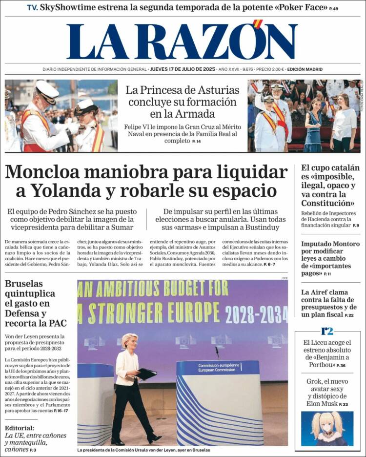 Portada de La Razón (Spain)