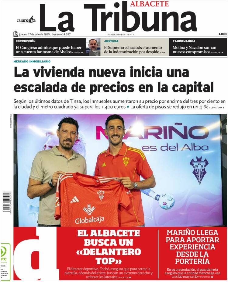Portada de La Tribuna de Albacete (Espagne)
